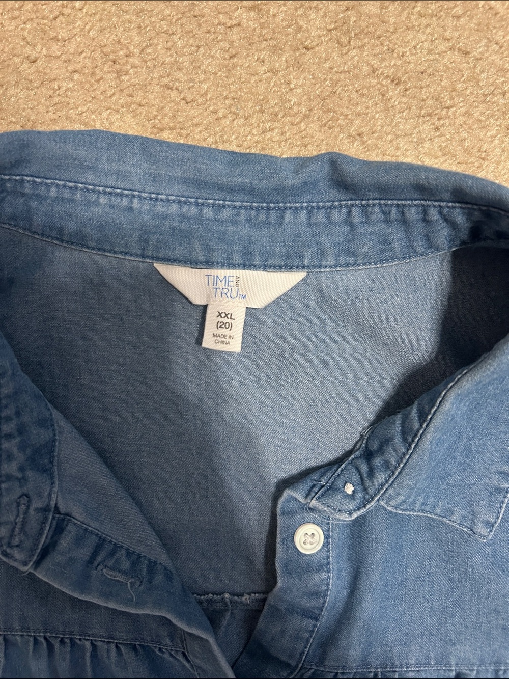 Denim Button-Front Peplum Top - Blue - Picture 2 of 4